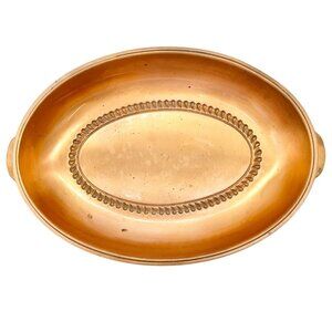 Vintage Copper Oval Two Handle Serving Dish 9.5 inch X 7 inch Rustic Charm